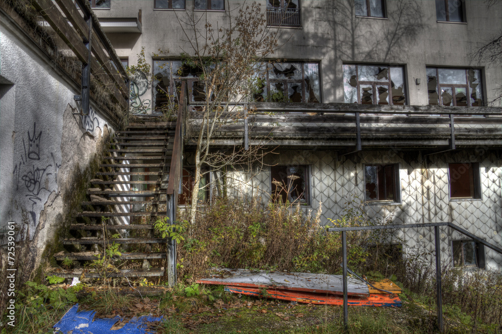 stairway to destroyed hostel