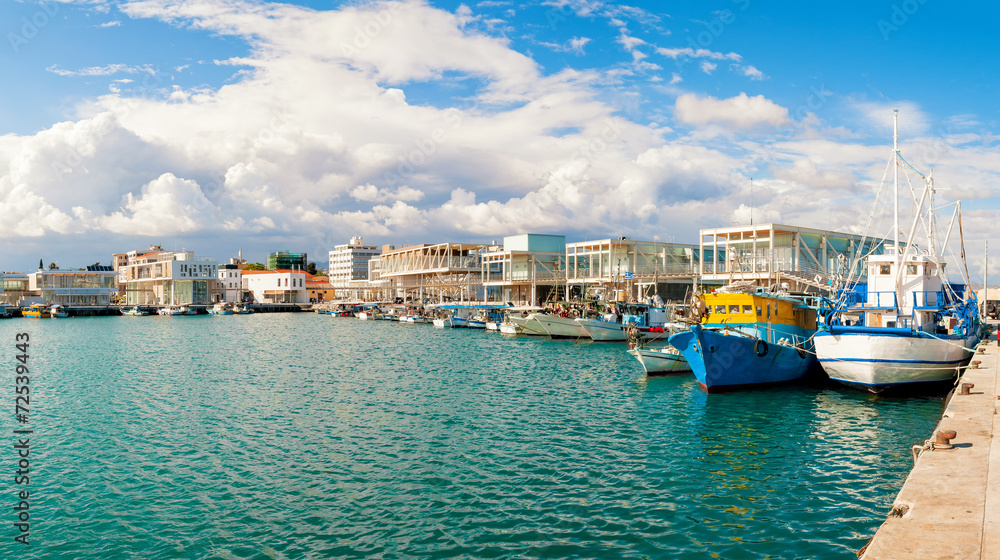 Fishing boats docked at newly constructed Limassol marina