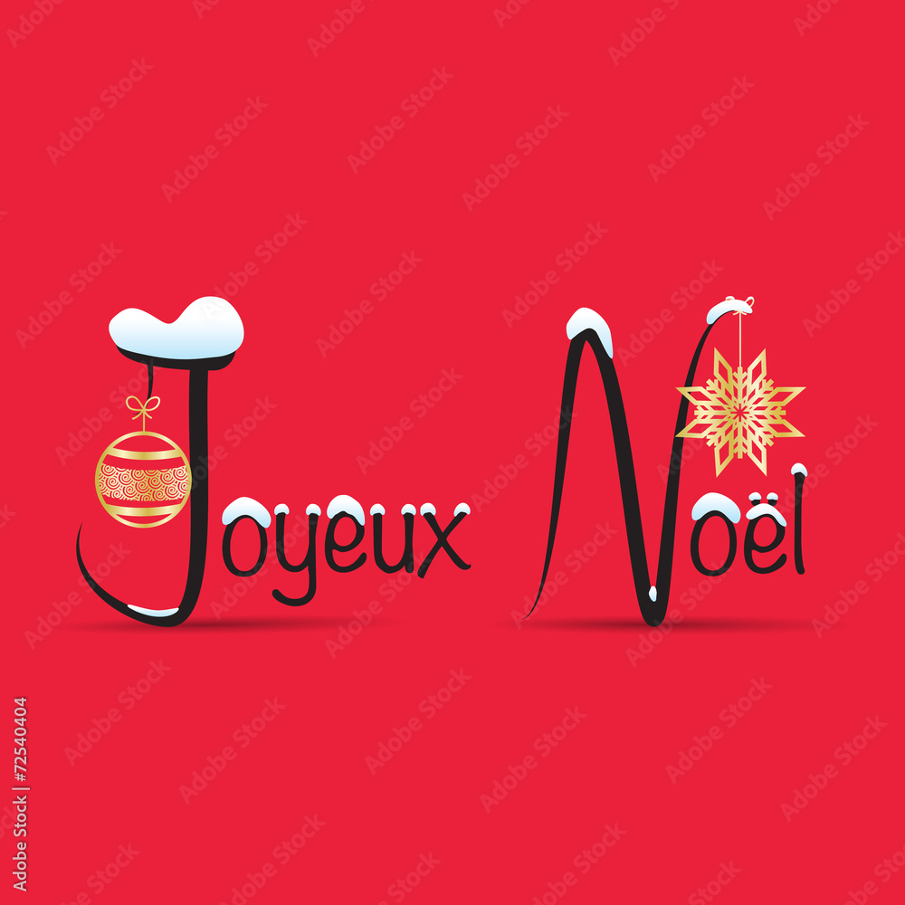 Joyeux Noel Avec Neige Sur Fond Rouge Stock Vector Adobe Stock