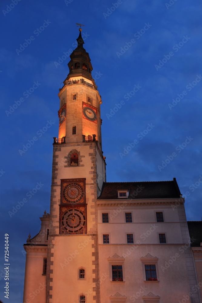 City hall in Goerlitz city Germany at night