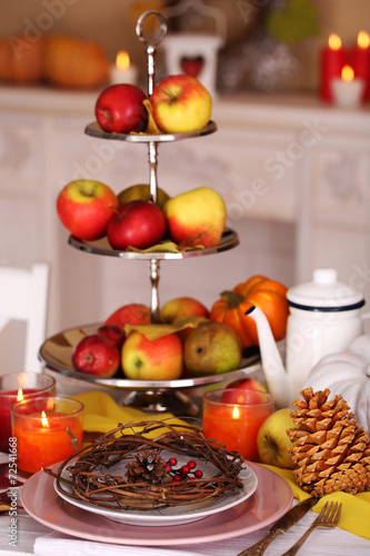 Fototapeta Naklejka Na Ścianę i Meble -  Festive autumn serving table in room