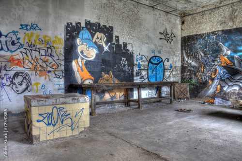 abandoned table in an textil factory