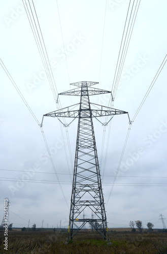 High-voltage tower sky background.