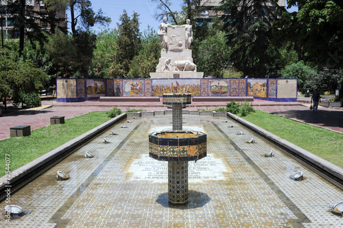 Fountain and monument at Spain square in Mendoza
