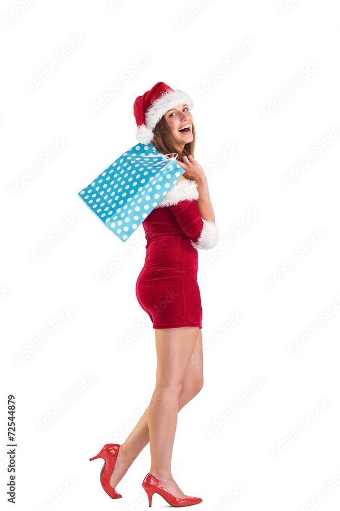 Festive brunette holding shopping bags Festive brunette holding shopping bags