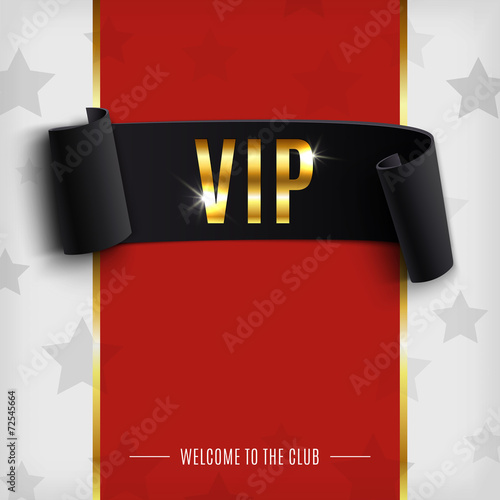 VIP background with realistic black curved ribbon on red carpet