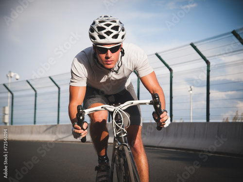 Cyclist portrait in action