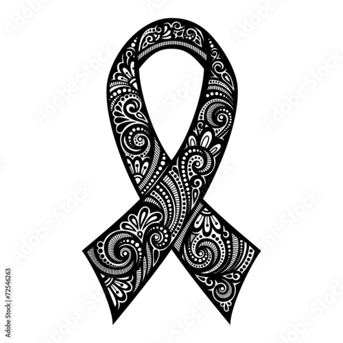 Vector Ornate Emblem, Ribbon of Breast Cancer