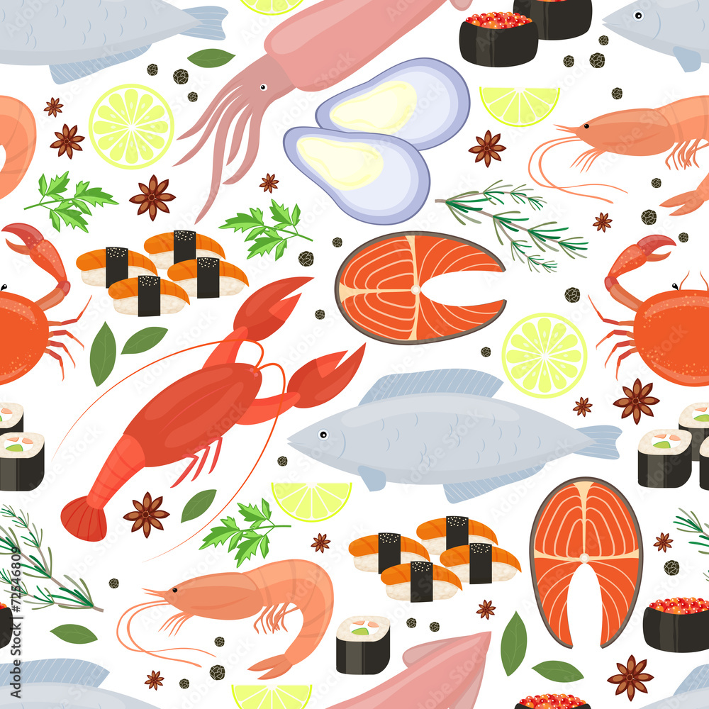 Seafood and spices background for restaurant menu Seafood and spices background for restaurant menu