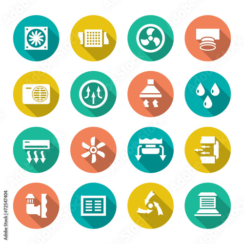 Set flat icons of ventilation and conditioning
