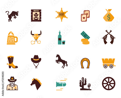 Large set of Western flat vector icons