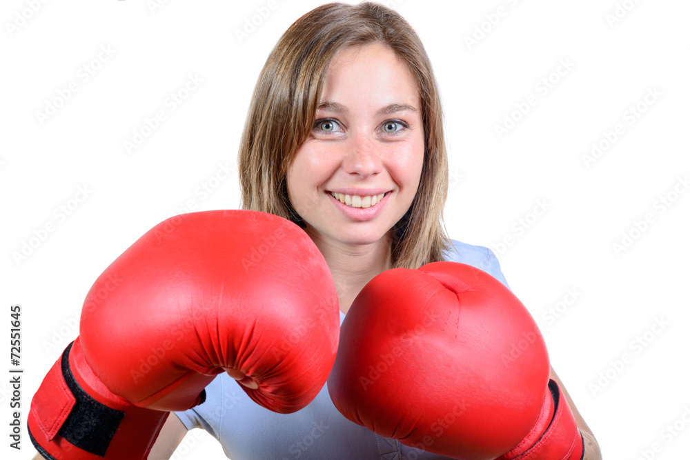 a pretty young girl with red boxing gloves a pretty young girl with red boxing gloves