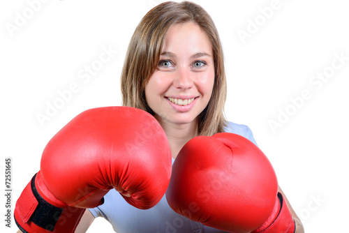 a pretty young girl with red boxing gloves © Philipimage