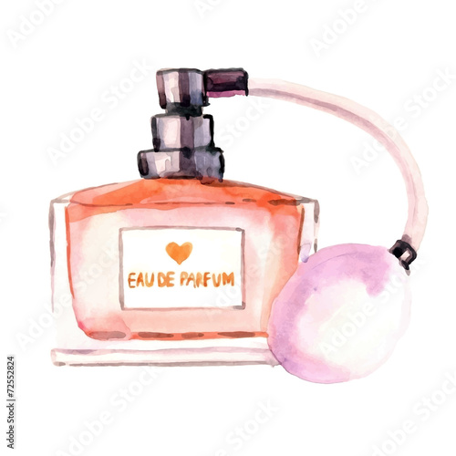 watercolor illustration of a vintage perfume and spray