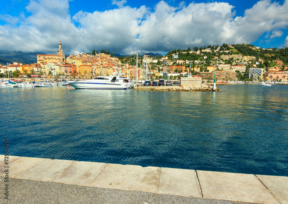 Beautiful harbor and old city panorama,Menton,Provence,France