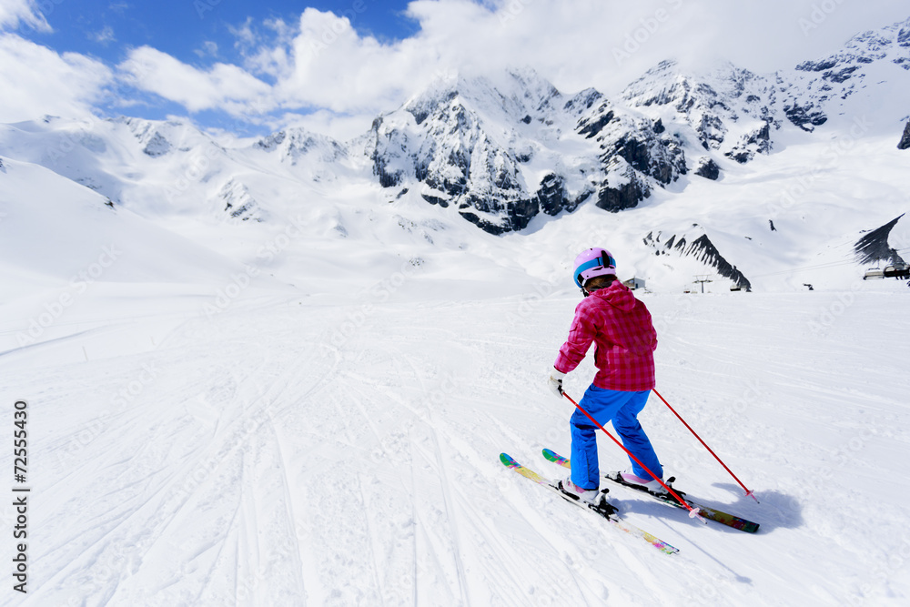 Skiing, downhill - skier on mountainside