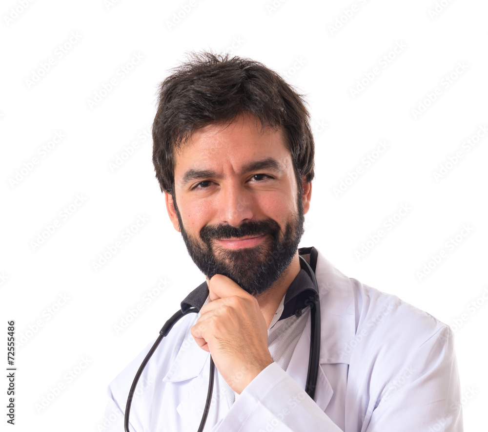 Doctor thinking over isolated white background Doctor thinking over isolated white background