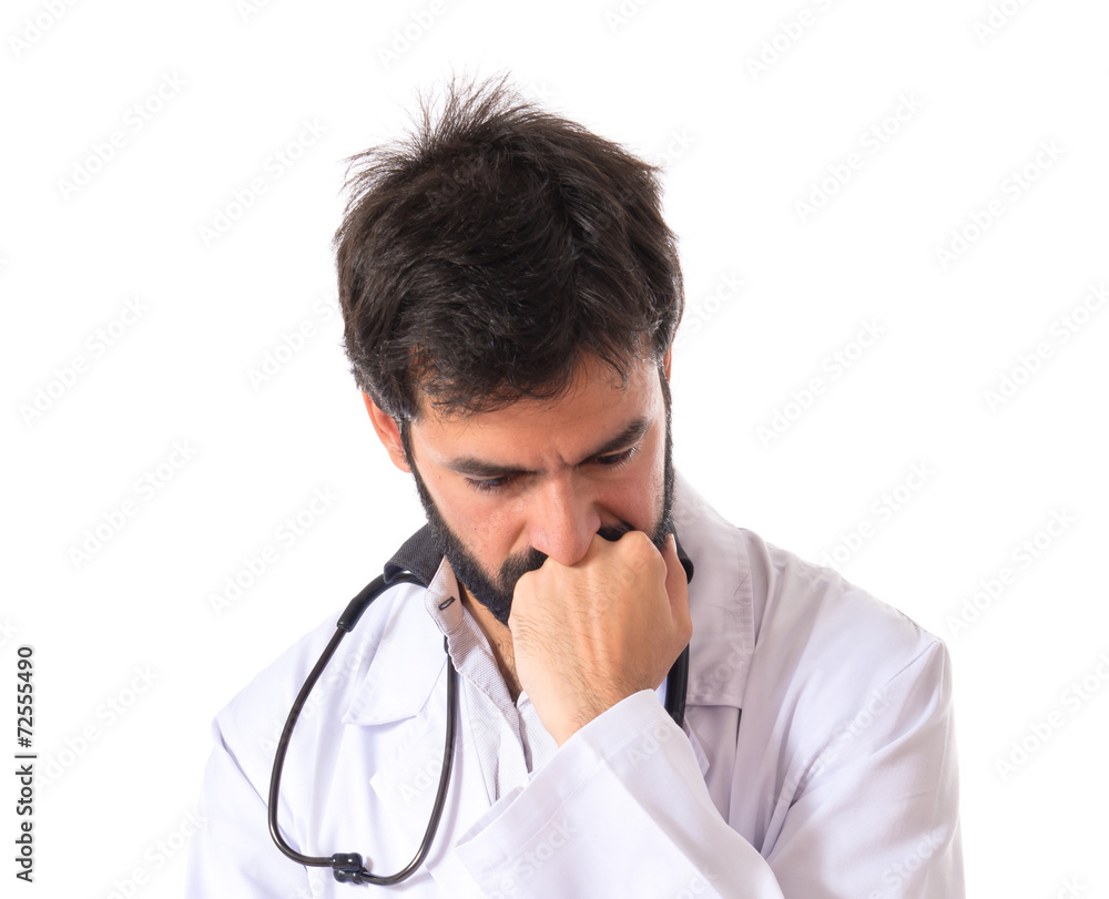 Doctor thinking over isolated white background Doctor thinking over isolated white background
