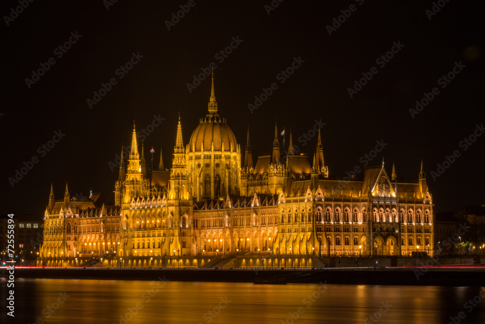 Parliament building at night, Budapest Hungary