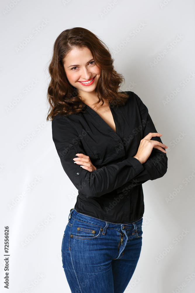 smiling young woman . emotion happy. isolated on white backgroun smiling young woman . emotion happy. isolated on white backgroun