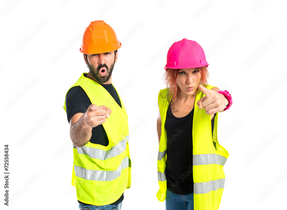 Workman shouting over isolated white background Workman shouting over isolated white background