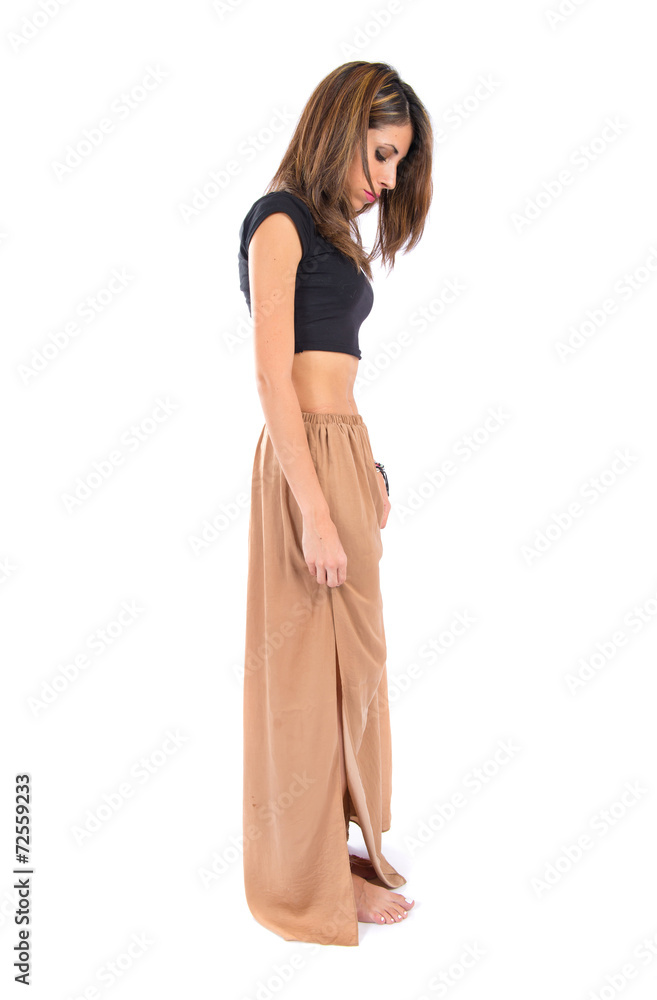 Pretty slim girl over isolated white background Pretty slim girl over isolated white background