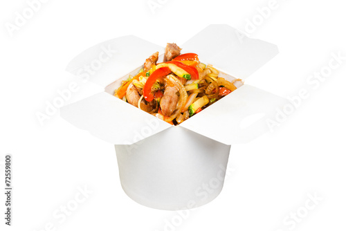 Chinese fast food dish in white paper box