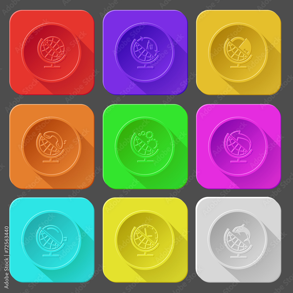 globe and recycling symbol, and lock, and handset, and gears, an globe and recycling symbol, and lock, and handset, and gears, an