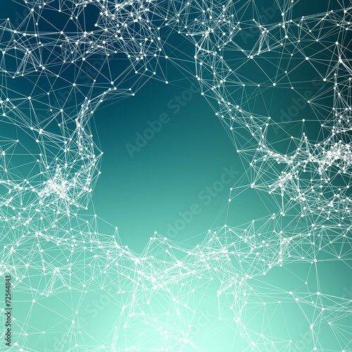 Deep green abstract background. Connecting dots