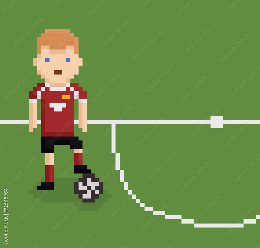 pixel art style illustration football soccer player on green Stock