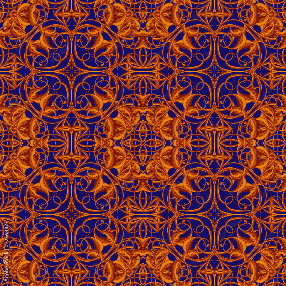 Bright Orange Fantastic Seamless Pattern with fantastic leaves