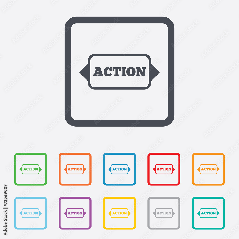Action sign icon. Motivation button with arrow. Action sign icon. Motivation button with arrow.