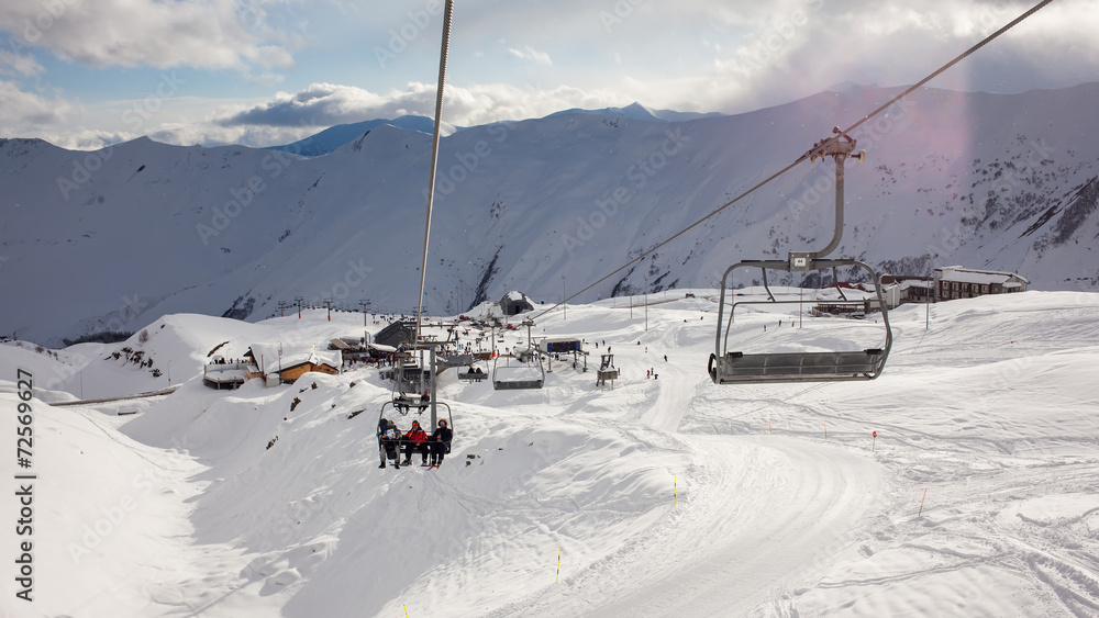 Chairlifts in front of ski resort of Gudauri, Georgia Chairlifts in front of ski resort of Gudauri, Georgia