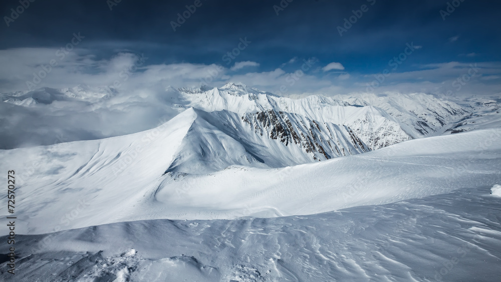 Scenic view of the winter mountains Scenic view of the winter mountains