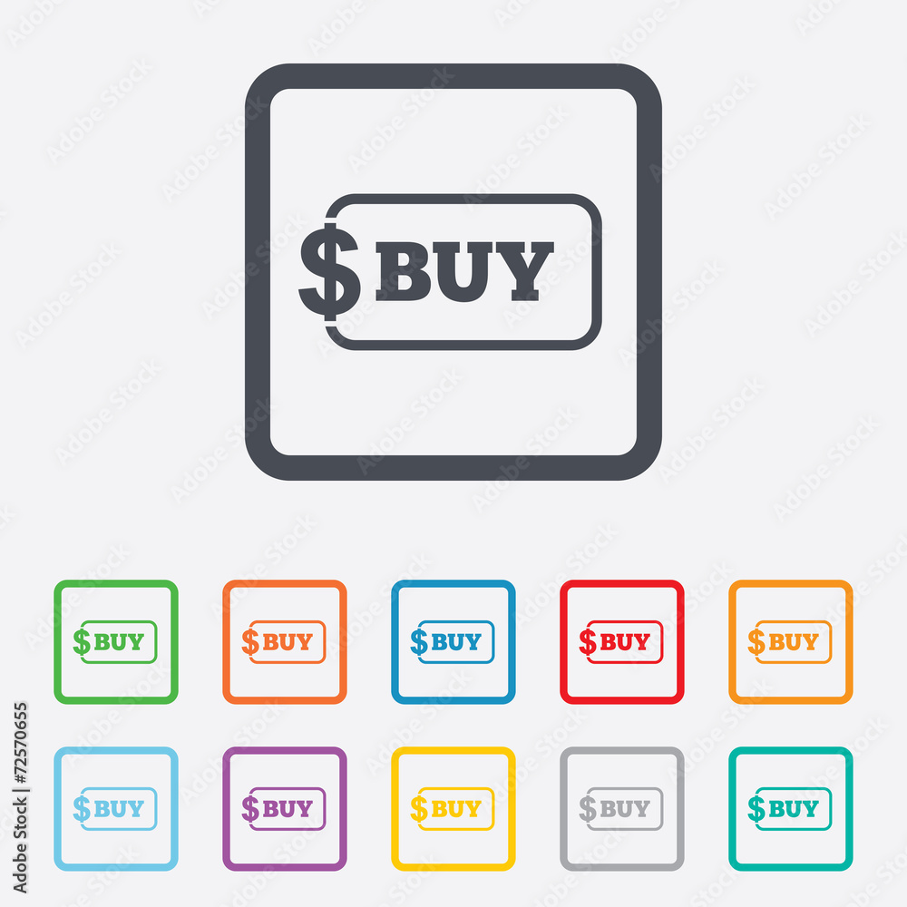 Buy sign icon. Online buying dollar button. Buy sign icon. Online buying dollar button.