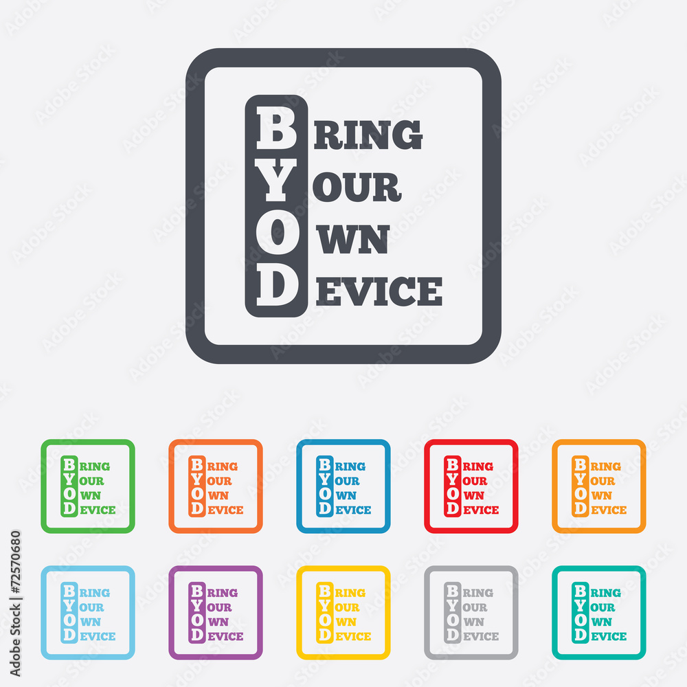 BYOD sign icon. Bring your own device symbol. BYOD sign icon. Bring your own device symbol.