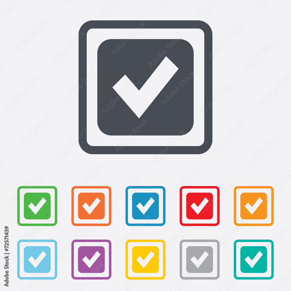 Check mark sign icon. Checkbox button. Check mark sign icon. Checkbox button.