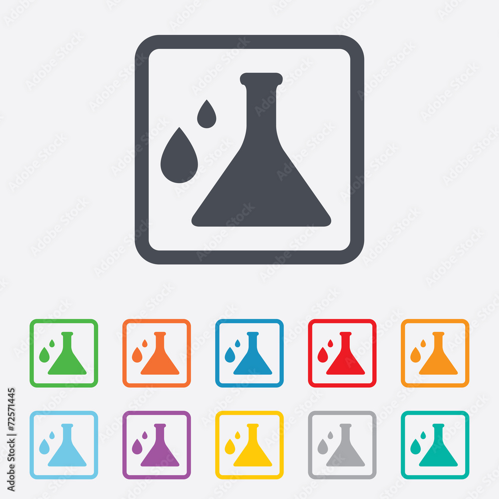 Chemistry sign icon. Bulb symbol with drops. Chemistry sign icon. Bulb symbol with drops.