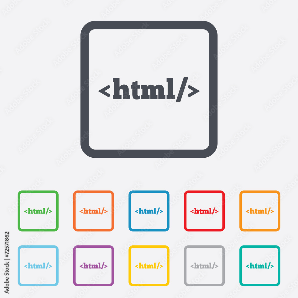 HTML sign icon. Markup language symbol. HTML sign icon. Markup language symbol.