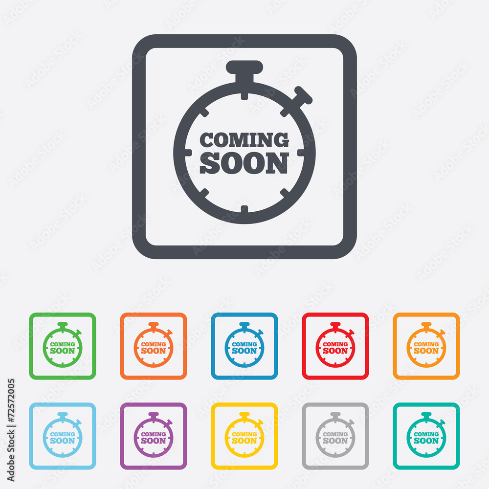 Coming soon icon. Promotion announcement symbol. Coming soon icon. Promotion announcement symbol.