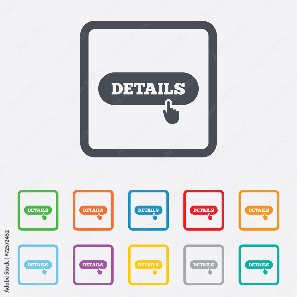 Details with hand pointer icon. More symbol. Details with hand pointer icon. More symbol.