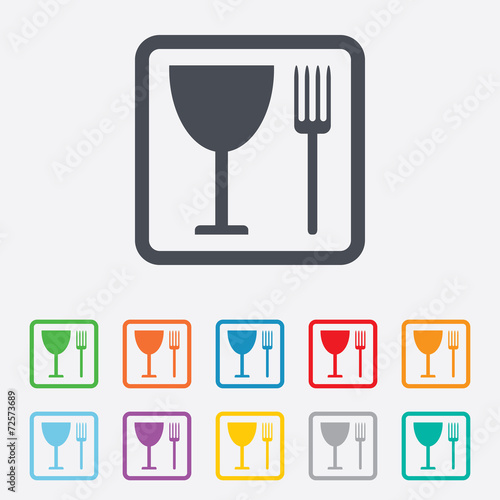 Eat sign icon. Cutlery symbol. Fork and wineglass.