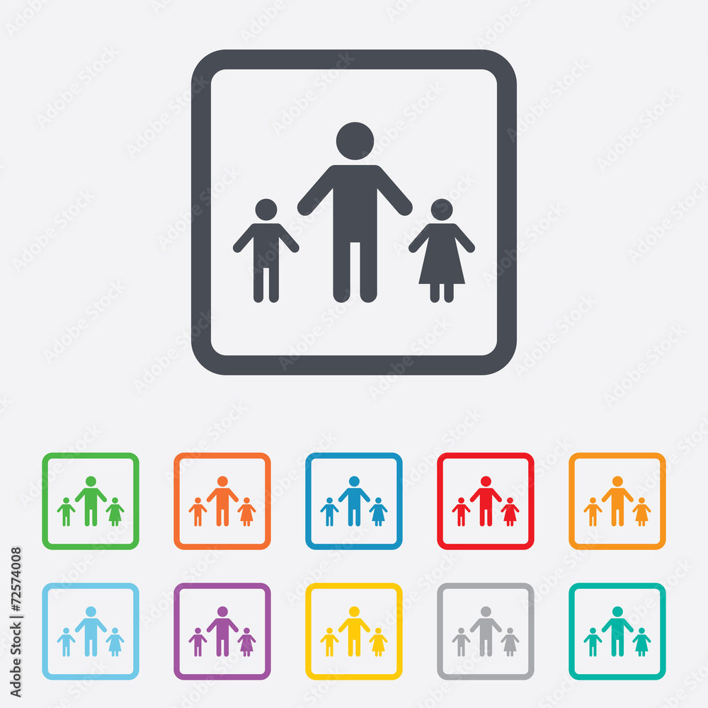 One-parent family with two children sign icon. One-parent family with two children sign icon.
