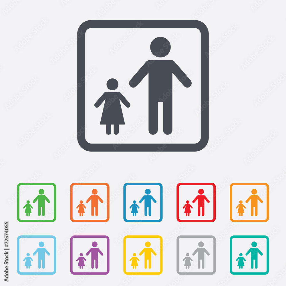 One-parent family with one child sign icon. One-parent family with one child sign icon.