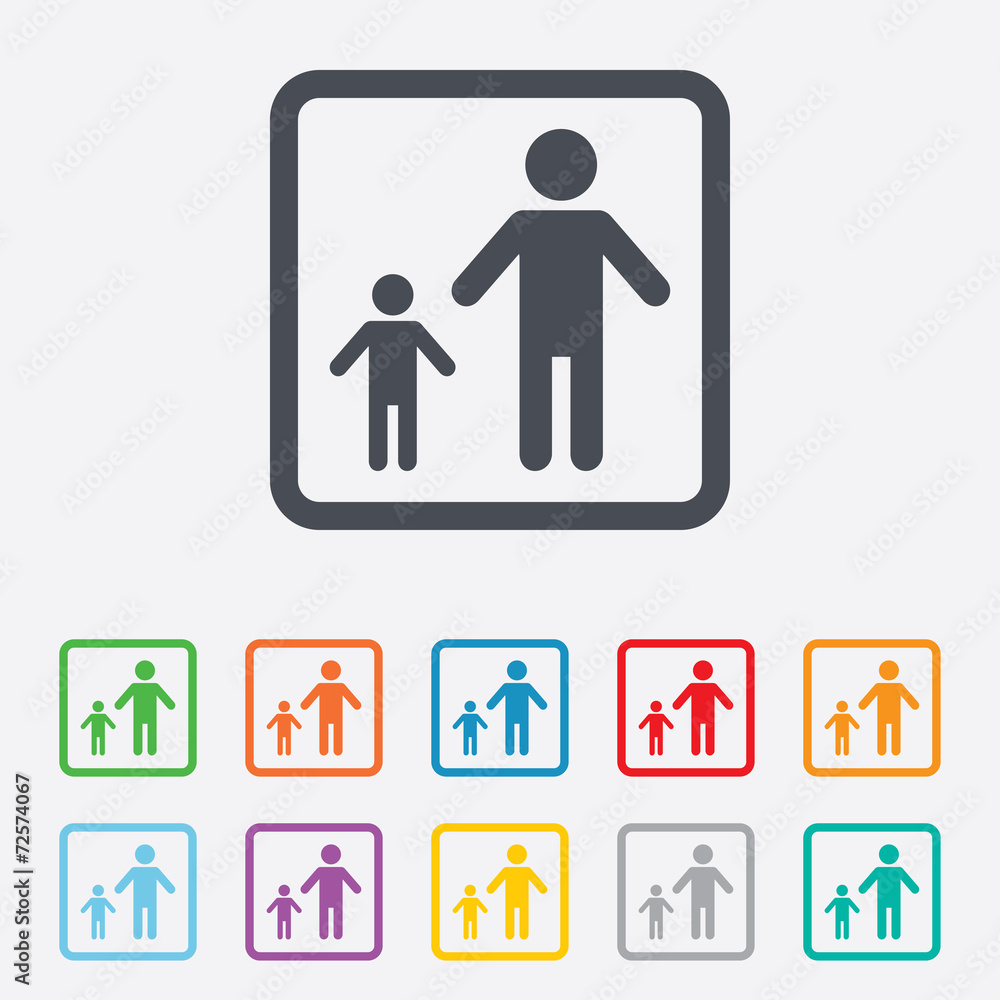 One-parent family with one child sign icon. One-parent family with one child sign icon.