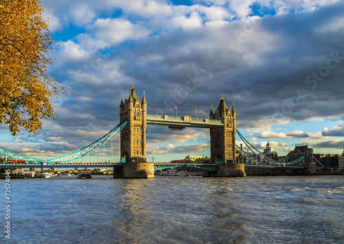 Tower Bridge with autumn leaves