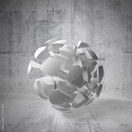 3D Kugeln Tapete - Fototapete Abstract 3d background with white fragments of big sphere in emp