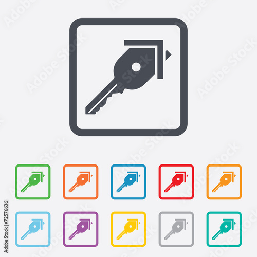 Key from the house sign icon. Unlock tool.