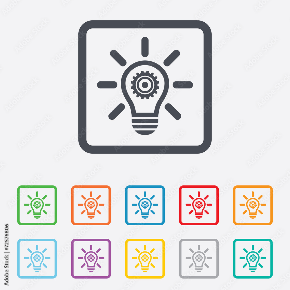 Light lamp sign icon. Bulb with gear symbol. Light lamp sign icon. Bulb with gear symbol.