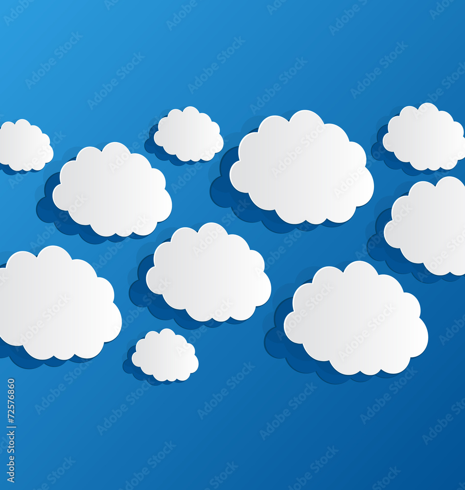 Set cut out clouds, blue paper Set cut out clouds, blue paper